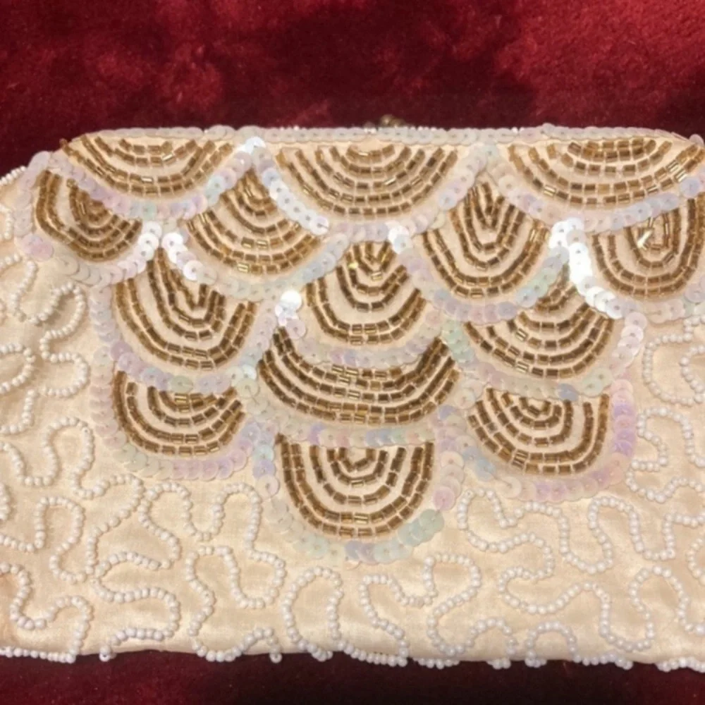 Vintage Iridescent and Gold Beaded Clutch